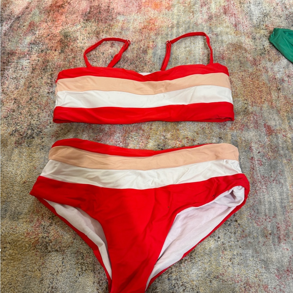 Red and White Striped Bikini Set